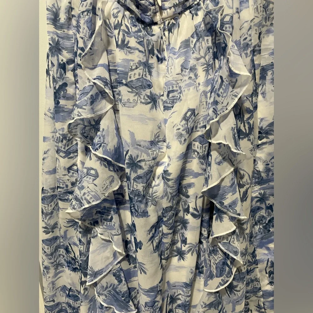 Abercrombie & Fitch Blue and White Toile-Print Sleeveless Maxi Dress